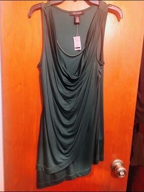 White House Black Market Forest Green Drape Front Tank Top